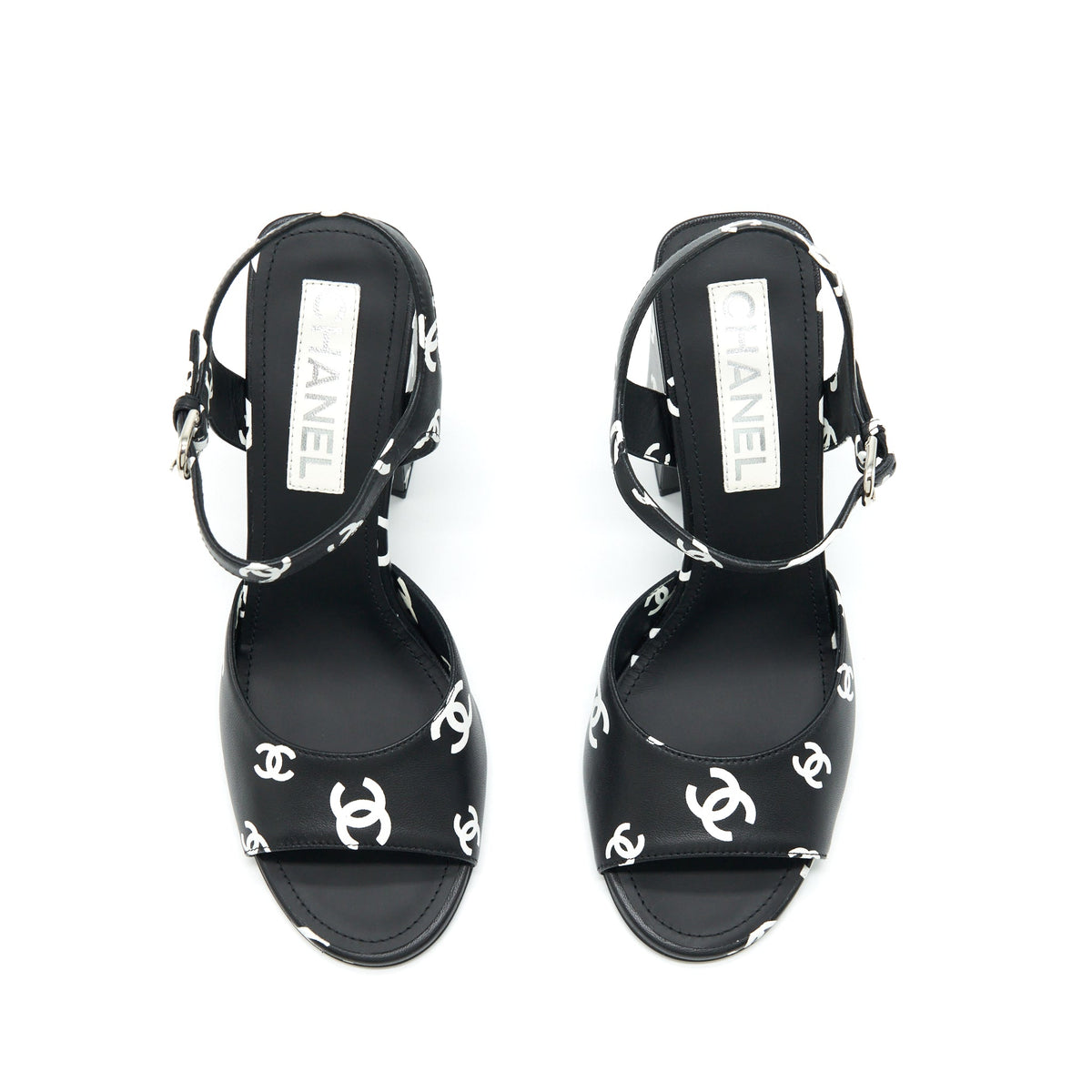 Chanel Size 39 22S Printed Lambskin Sandals Black/White