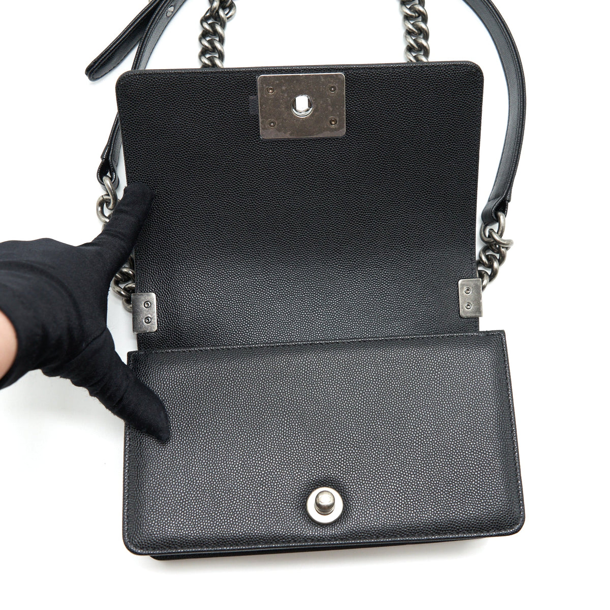 Chanel Small Boy Bag Caviar Black Ruthenium Sliver Hardware (Microchip)
