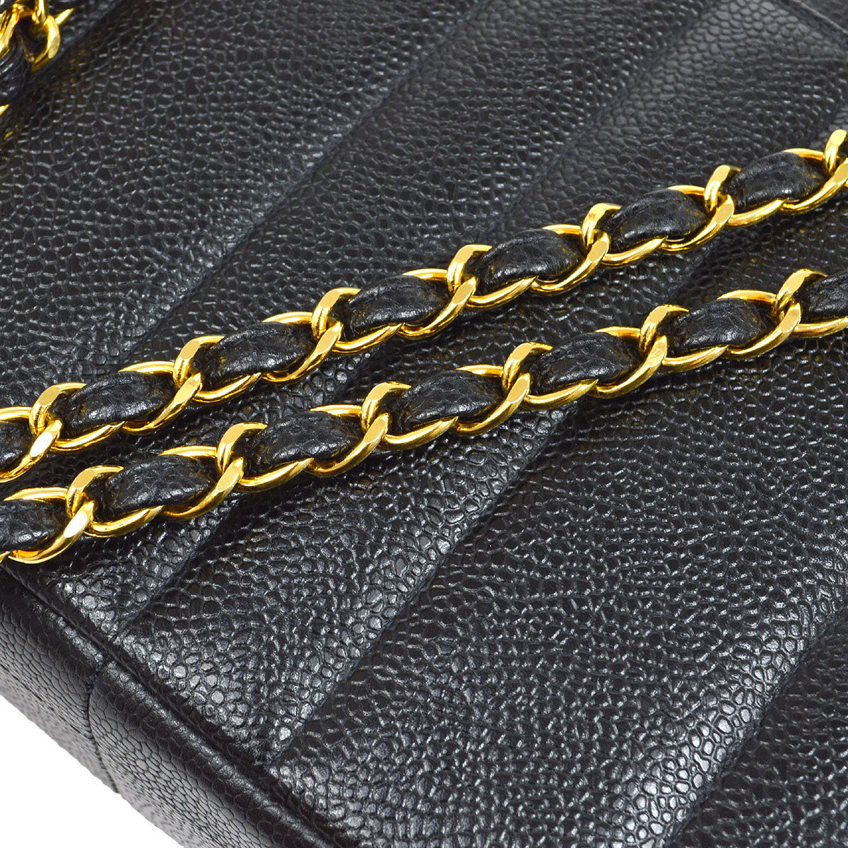 Chanel★ 1994-1996 Black Caviar Vertical Straight Flap Medium 84568