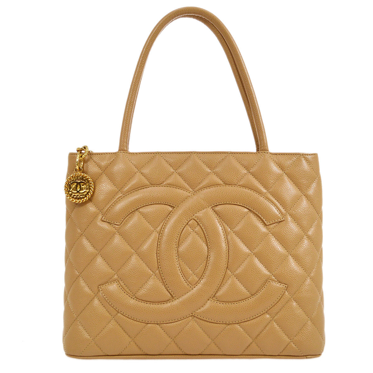 CHANEL 2003-2004 Beige Caviar Medallion Tote
