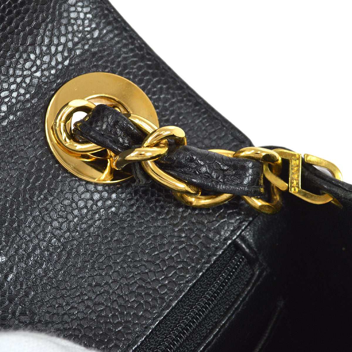 Chanel★ 1994-1996 Black Caviar Chevron Letter Flap Bag 75337