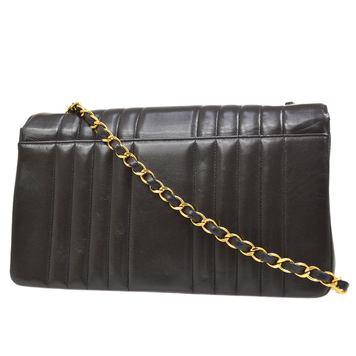 Chanel 1991-1994 Black Lambskin Medium Vertical Stitch Classic Single Flap Bag