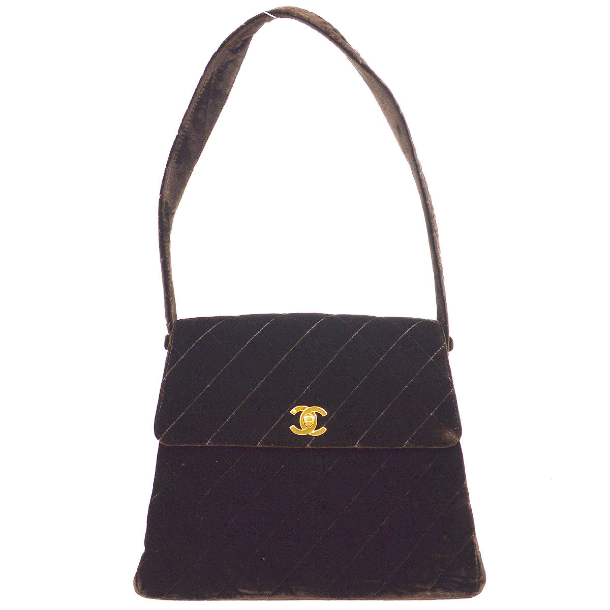 CHANEL 1997-1999 Quilted Flap Shoulder Bag Large Brown Velvet