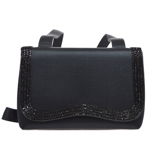 CHANEL 1997-1999 Bead Shoulder Bag Black Satin
