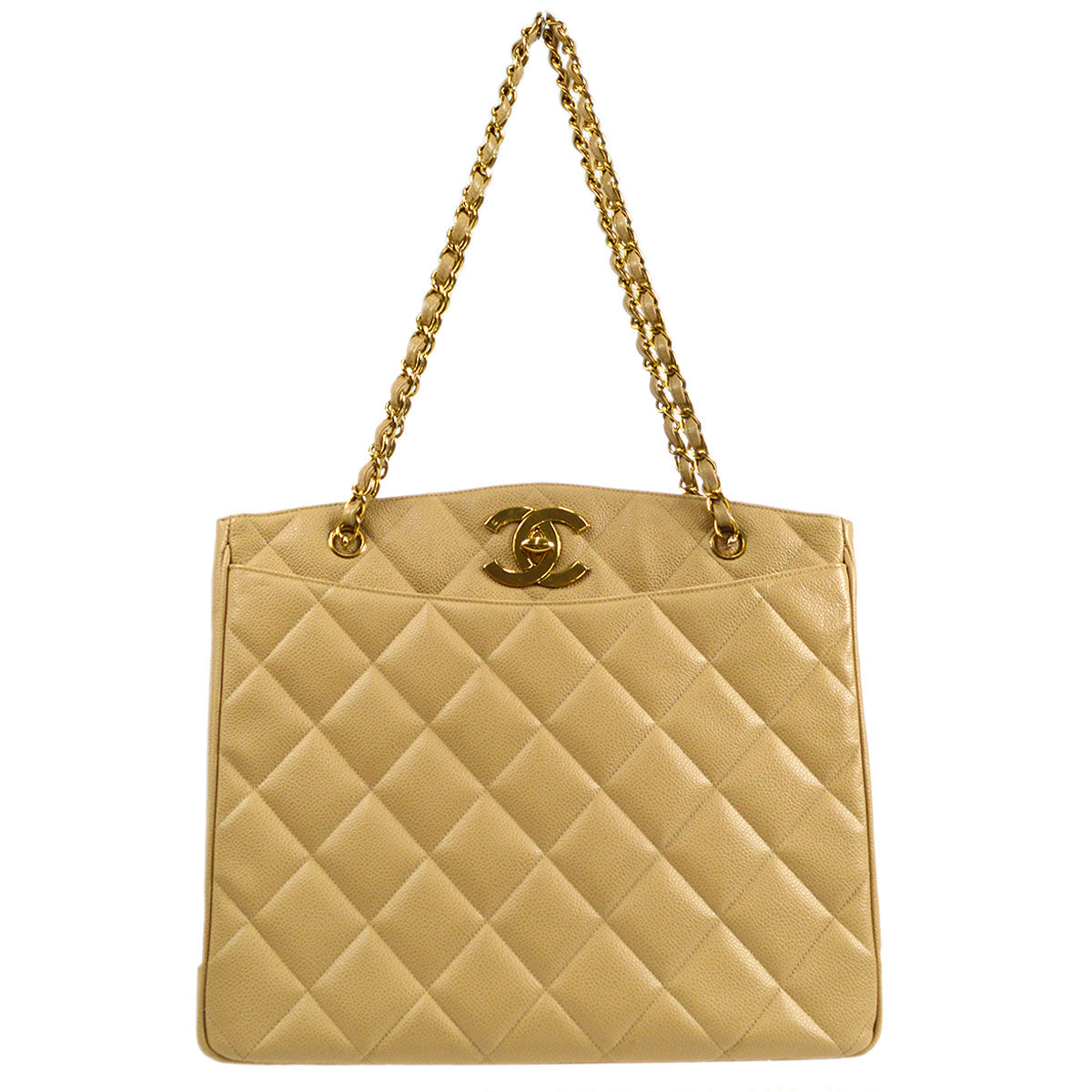 CHANEL 1994-1996 Pocket Chain Tote Beige Caviar 26469