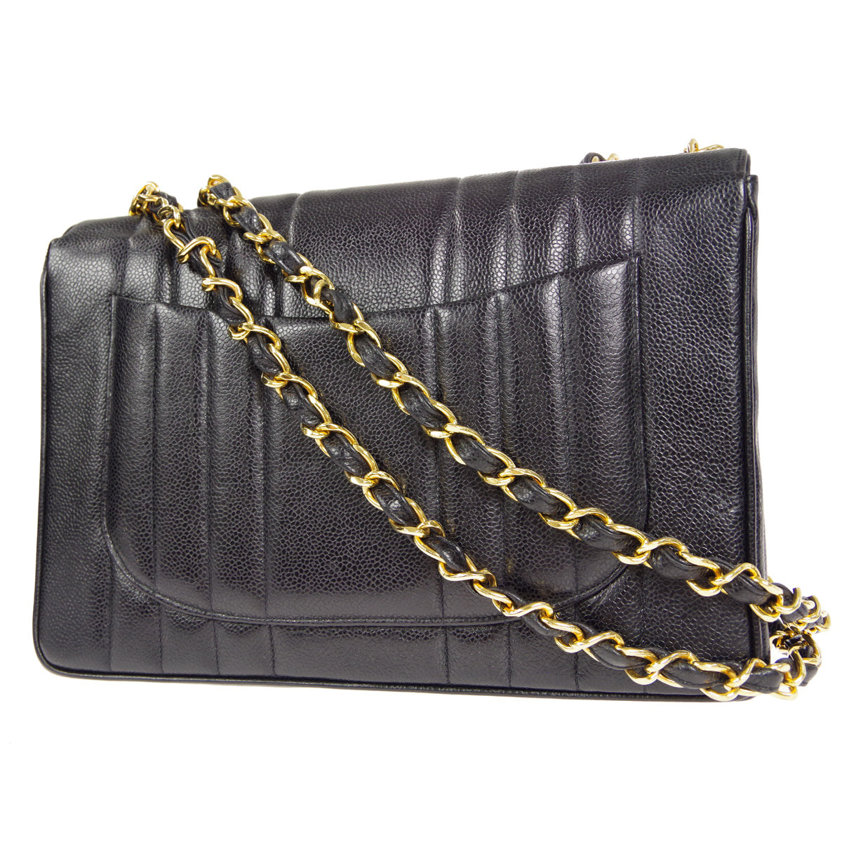 Chanel★ 1991-1994 Vertical Classic Flap Jumbo Black Caviar 17219