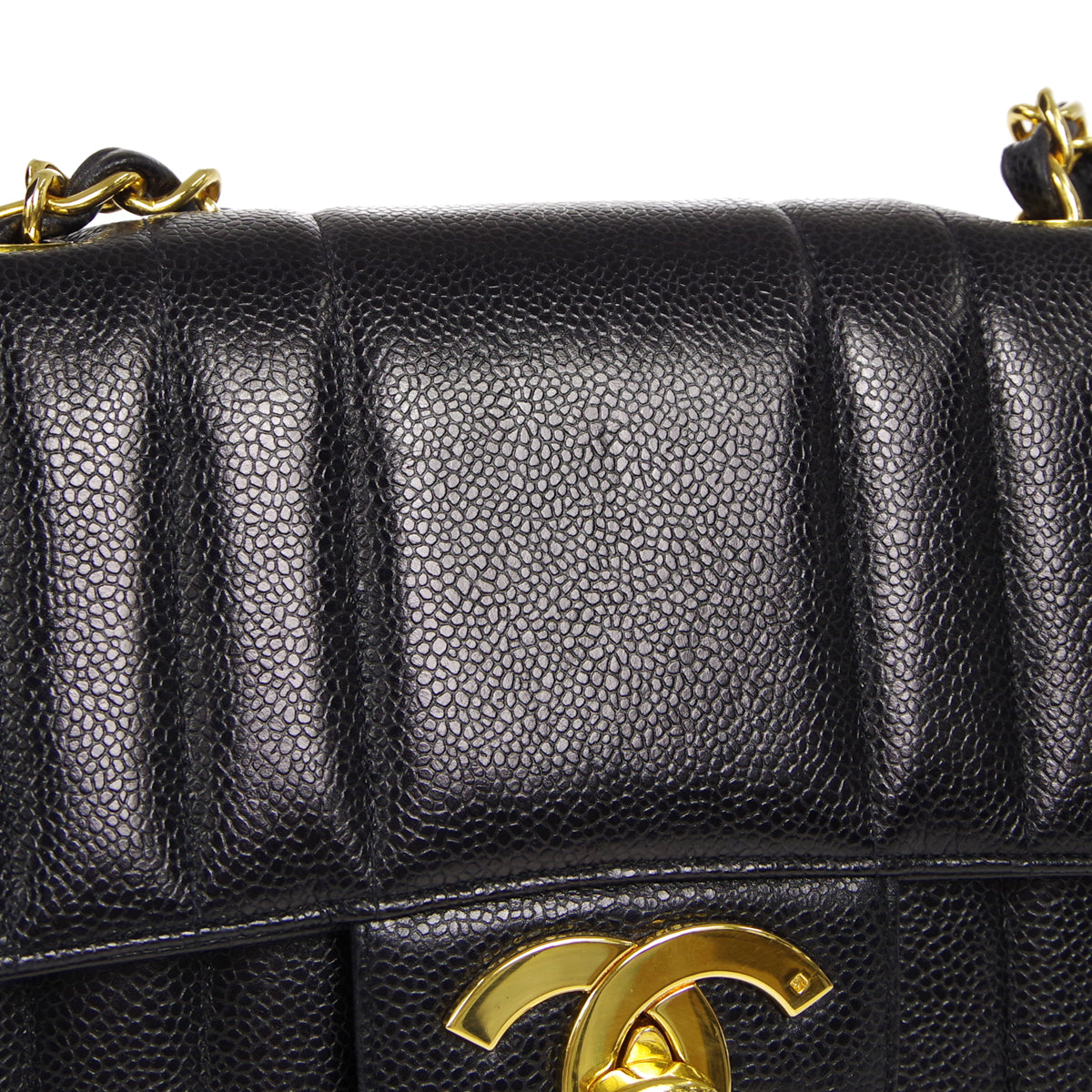 Chanel★ 1991-1994 Vertical Classic Flap Jumbo Black Caviar 17219