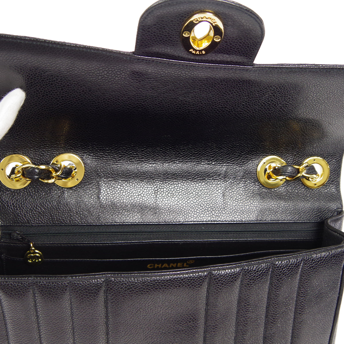 Chanel★ 1991-1994 Vertical Classic Flap Jumbo Black Caviar 17219