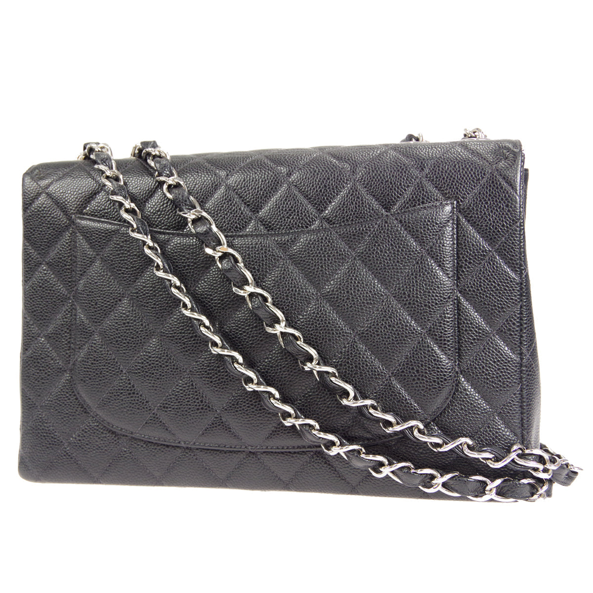 Chanel★ 2000-2001 Classic Flap Jumbo SHW Black Caviar 27375