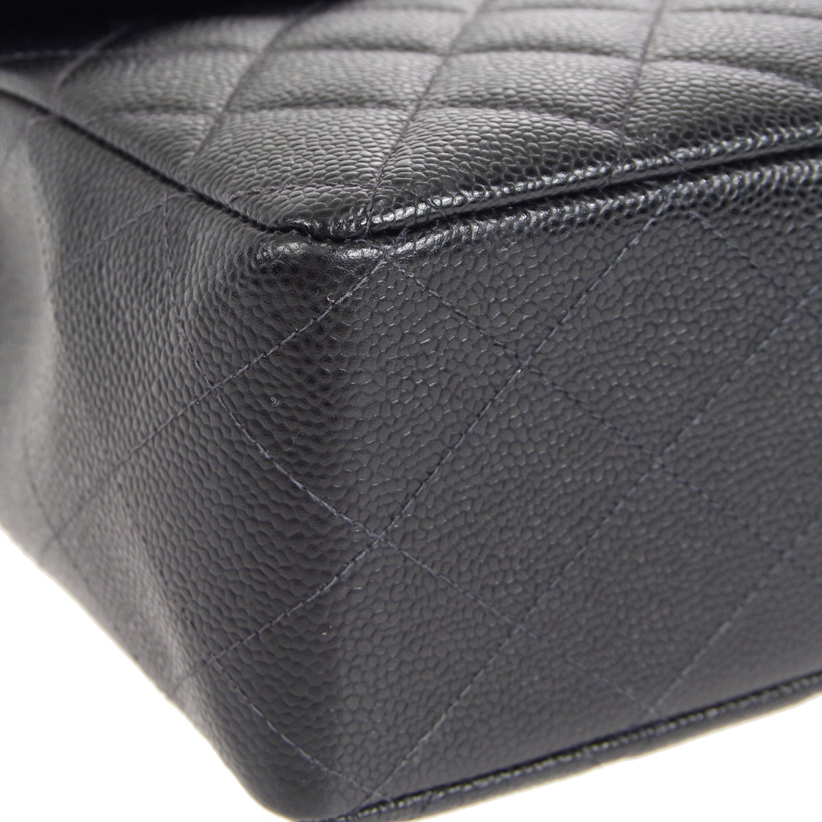 Chanel★ 2000-2001 Classic Flap Jumbo SHW Black Caviar 27375