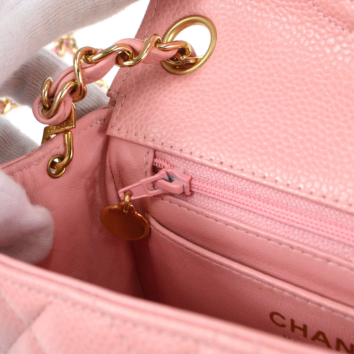 Chanel★ 2003-2004 Classic Square Flap Mini 17 Pink Caviar 57685
