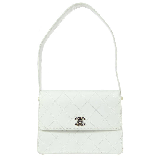 CHANEL 1998 Flap Shoulder Bag Small White Calfskin