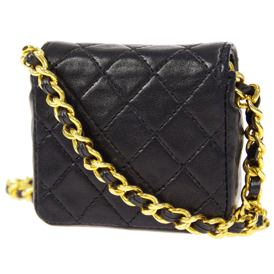 Chanel Classic Flap Micro Shoulder Bag Black Lambskin