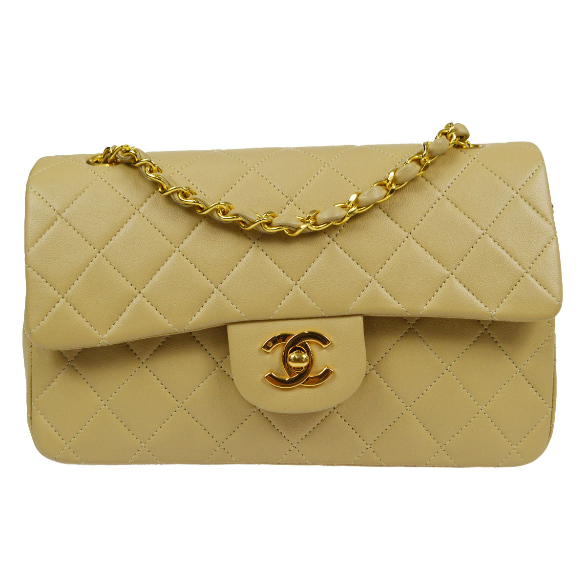 CHANEL 1989-1991 Classic Double Flap Small Beige Lambskin 56601