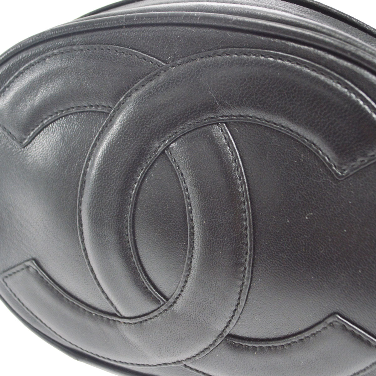 CHANEL 1989-1991 Oval Shoulder Bag Black Lambskin 58063