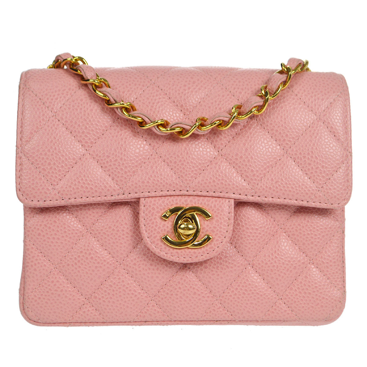 Chanel★ 2004-2005 Classic Flap Mini Square 17 Pink Caviar 76897