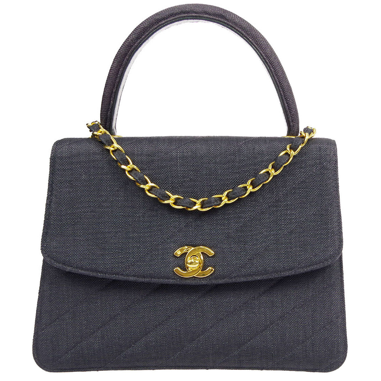 CHANEL 1991-1994 Diagonal Handbag Black 76912