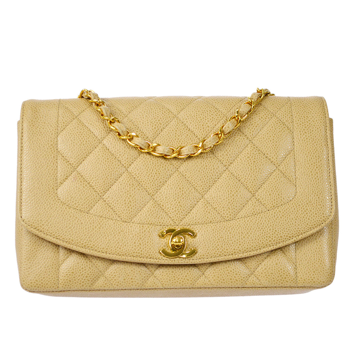 CHANEL 1994-1996 Diana Flap Medium Beige Caviar 77028