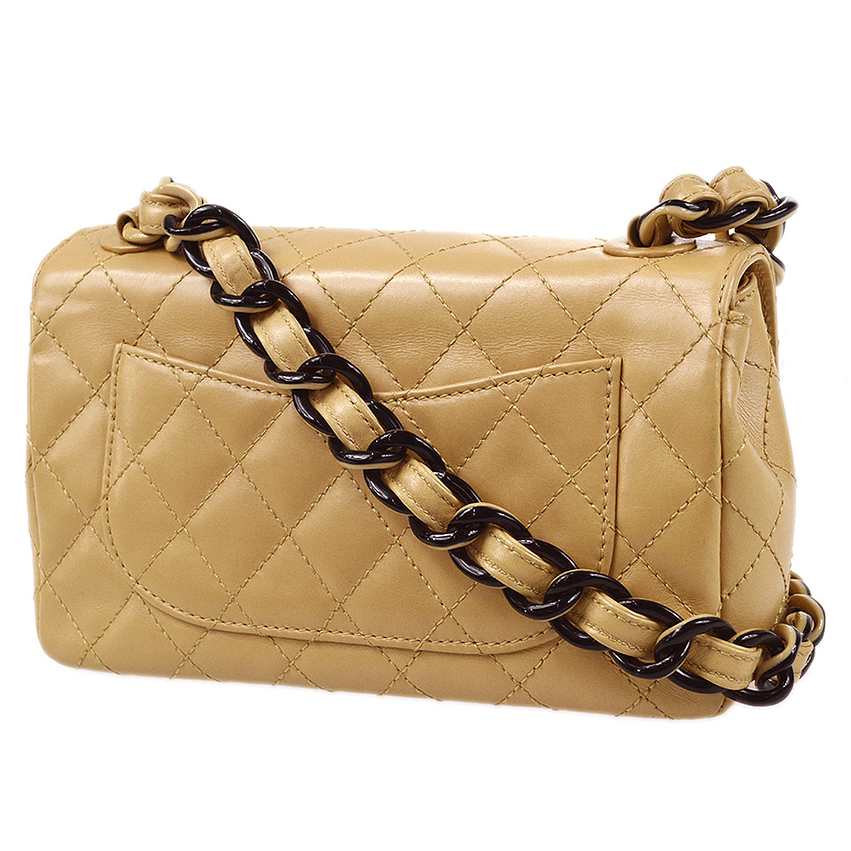 CHANEL Plastic Chain Shoulder Bag Beige Lambskin 87983