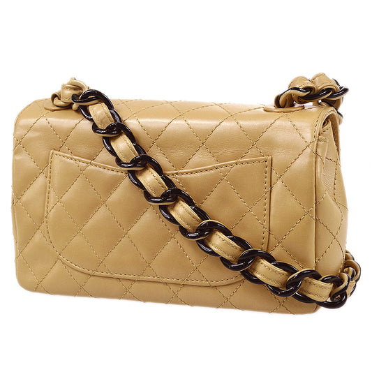 CHANEL Plastic Chain Shoulder Bag Beige Lambskin 87983
