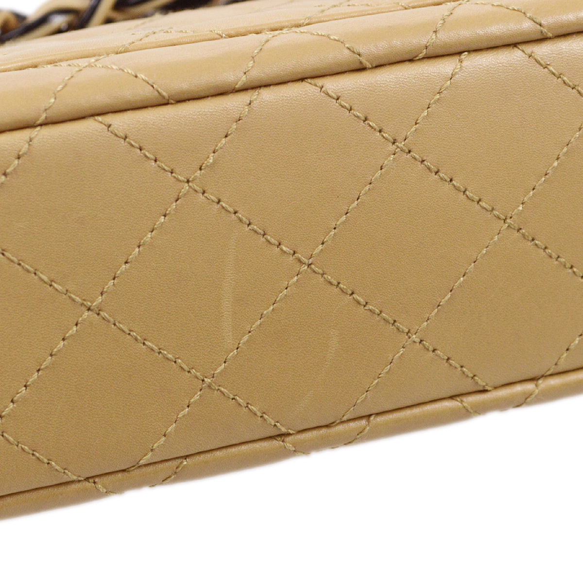 CHANEL Plastic Chain Shoulder Bag Beige Lambskin 87983