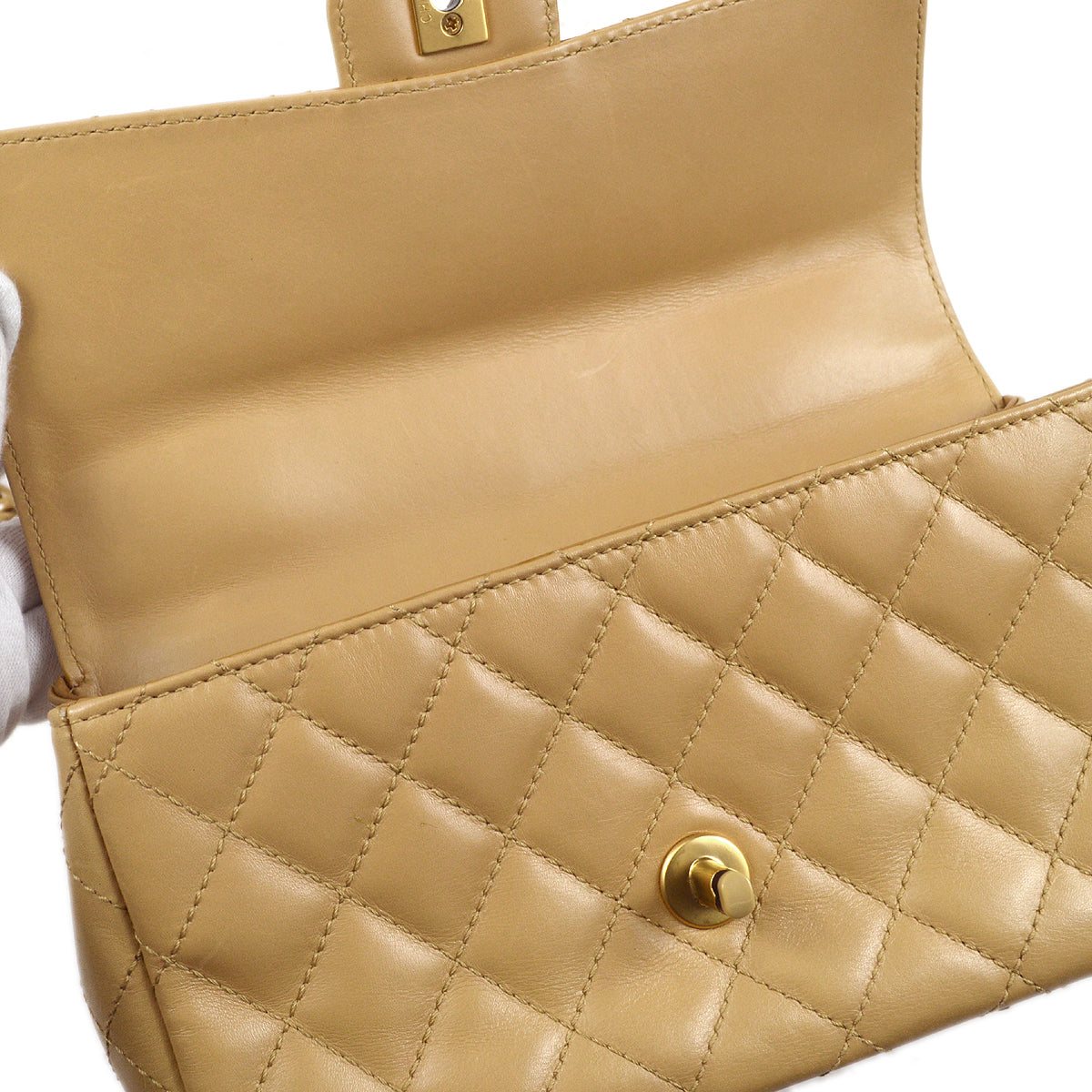 CHANEL Plastic Chain Shoulder Bag Beige Lambskin 87983