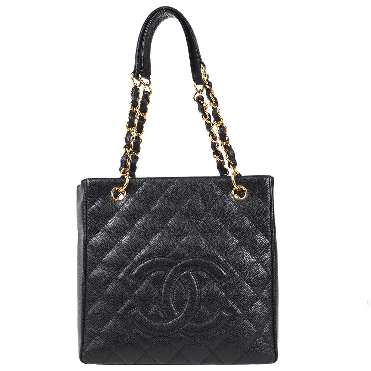 CHANEL Petite Shopping Tote PST Chain Hand Tote Bag Black Caviar 97336
