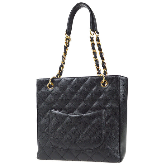 CHANEL Petite Shopping Tote PST Chain Hand Tote Bag Black Caviar 97336