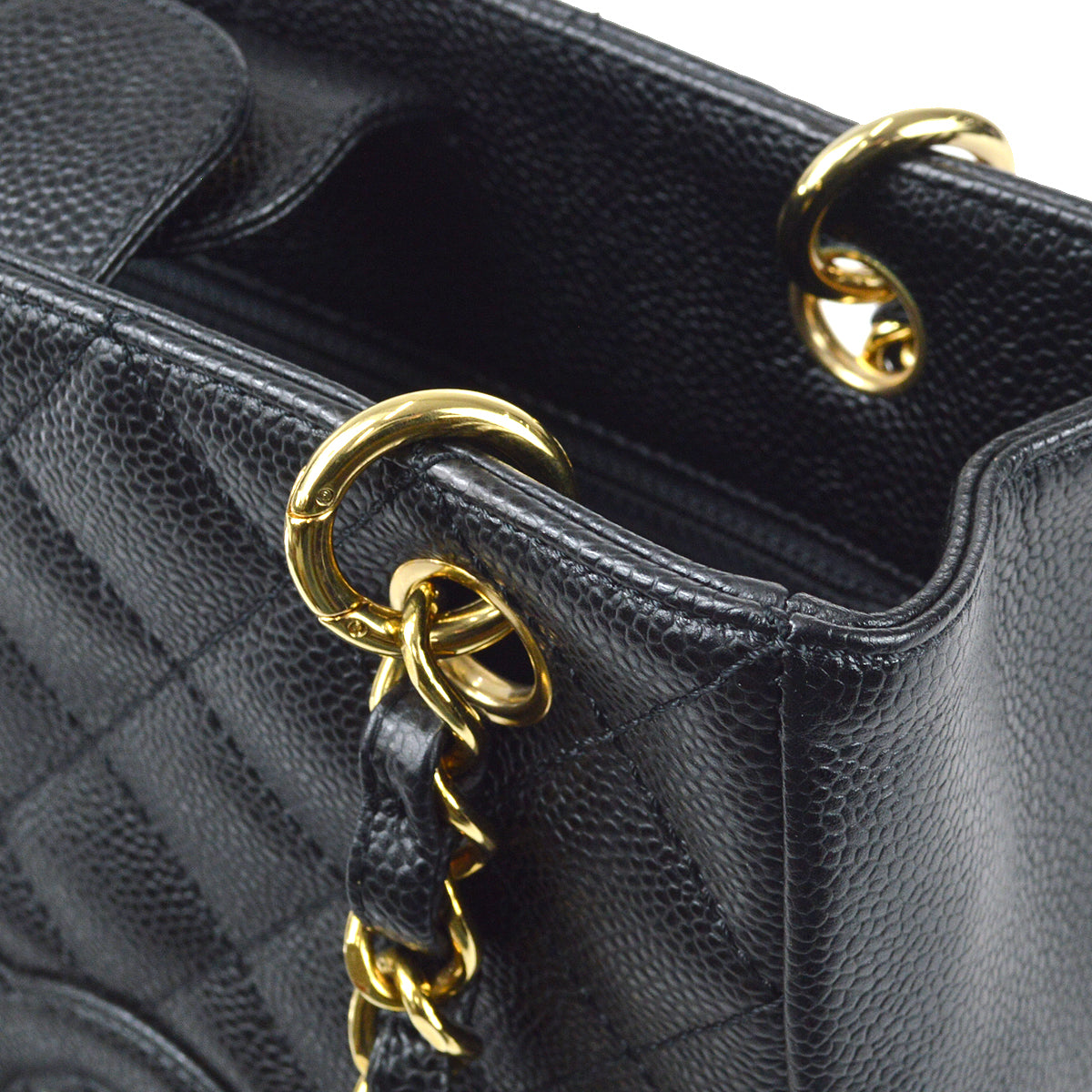 CHANEL Petite Shopping Tote PST Chain Hand Tote Bag Black Caviar 97336