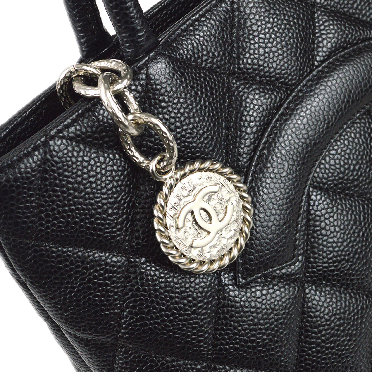 CHANEL Medallion Tote Handbag Black Caviar 97442