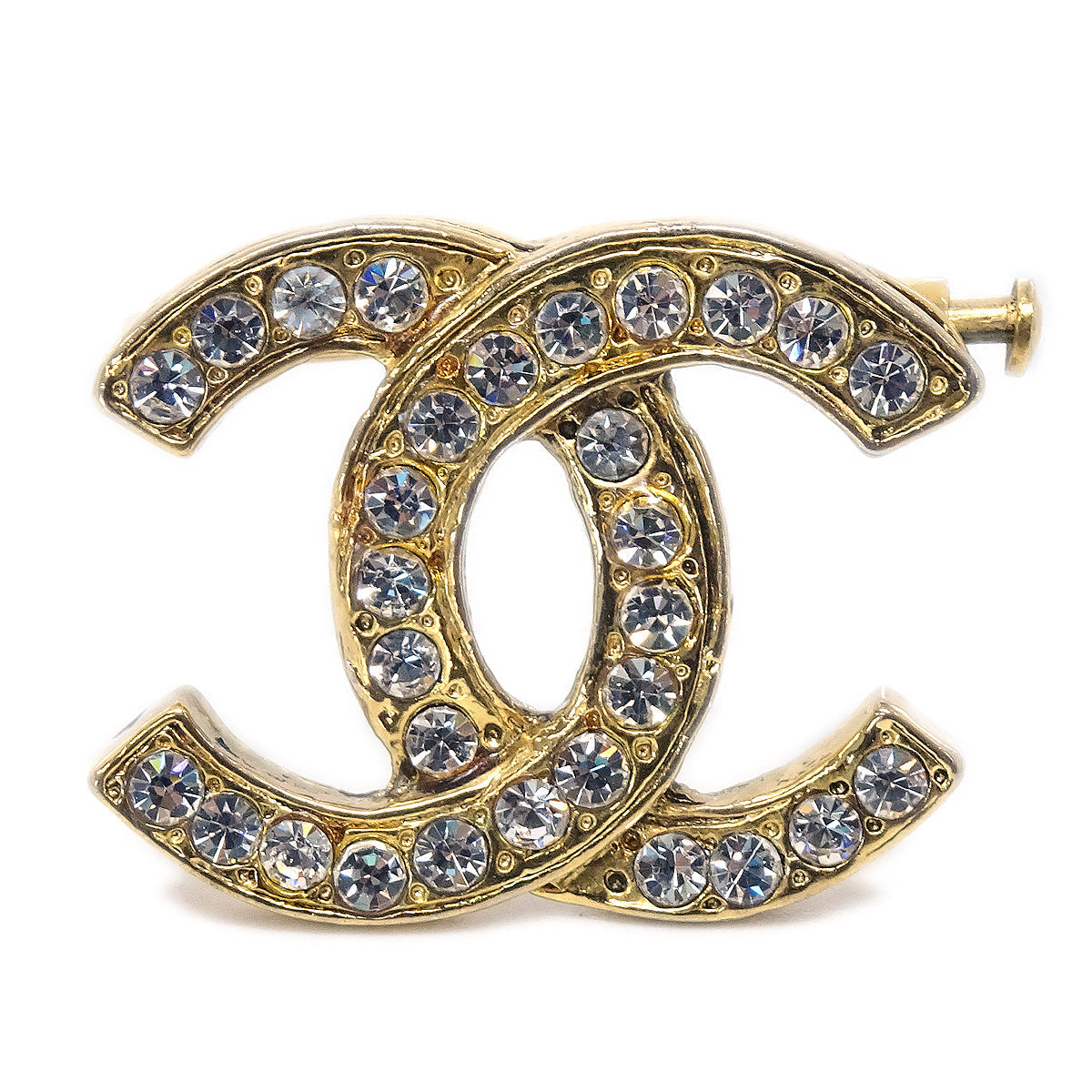 CHANEL Crystal & Gold CC Brooch Pin Gold 97547