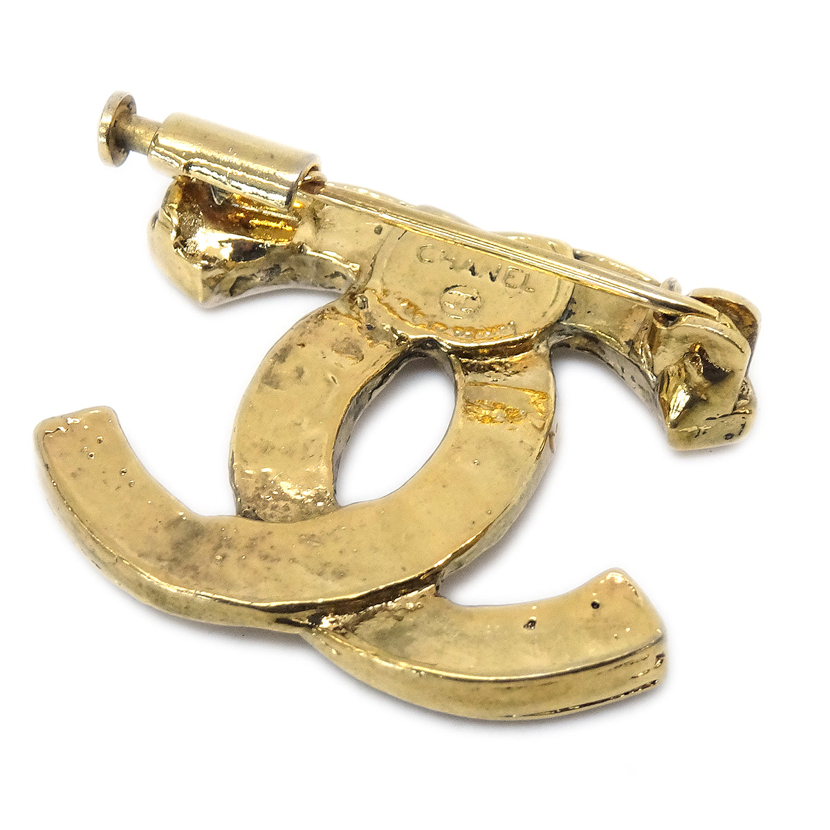 CHANEL Crystal & Gold CC Brooch Pin Gold 97547