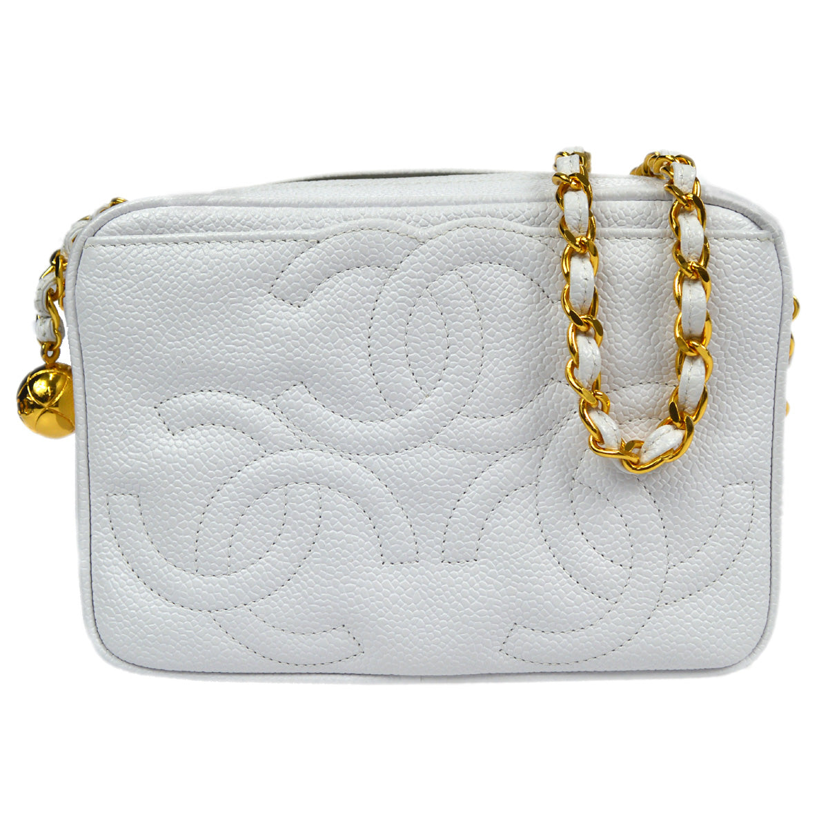 CHANEL 1994-1996 Triple CC Camera Bag Mini White Caviar 87761