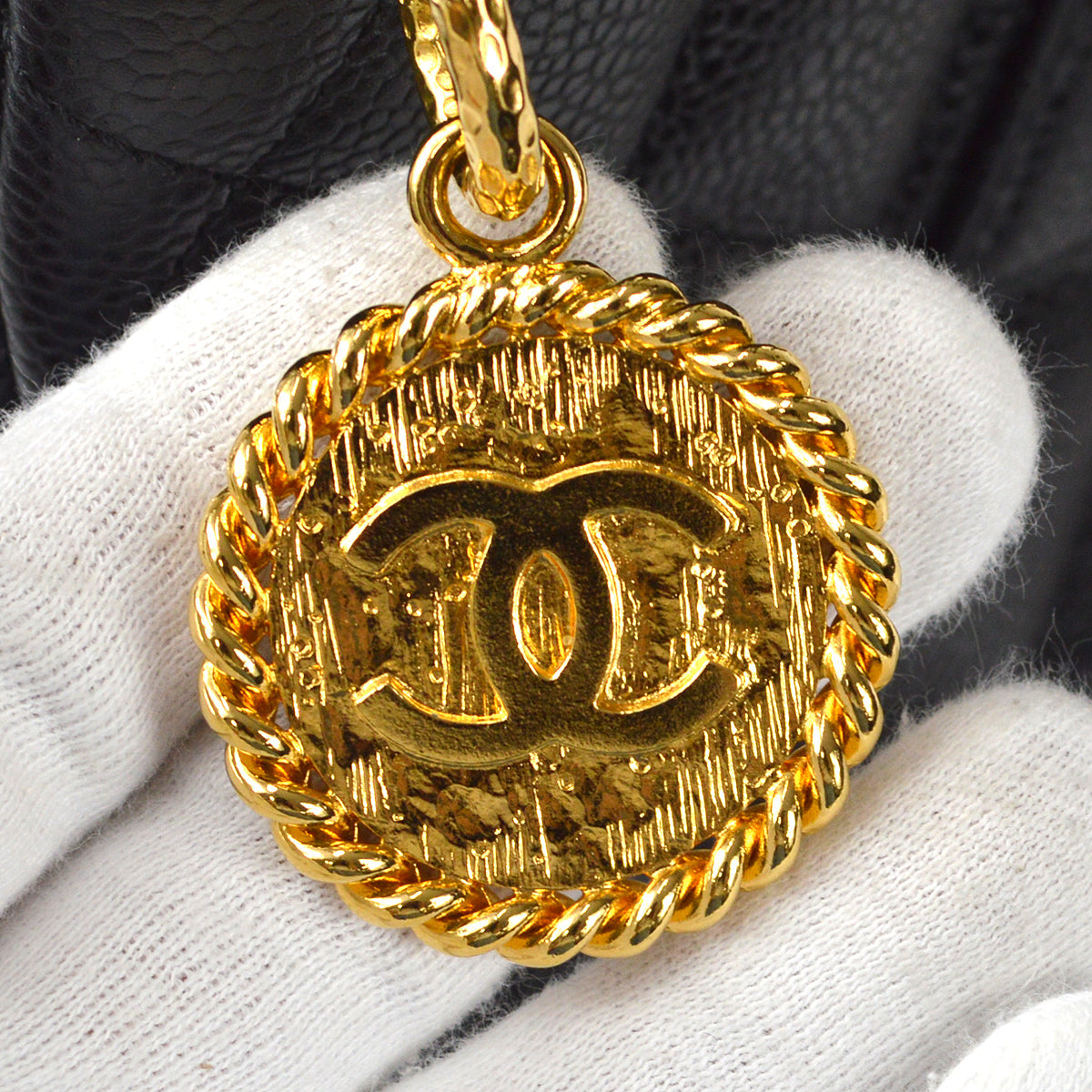 CHANEL Medallion Tote Handbag Black Caviar 67911