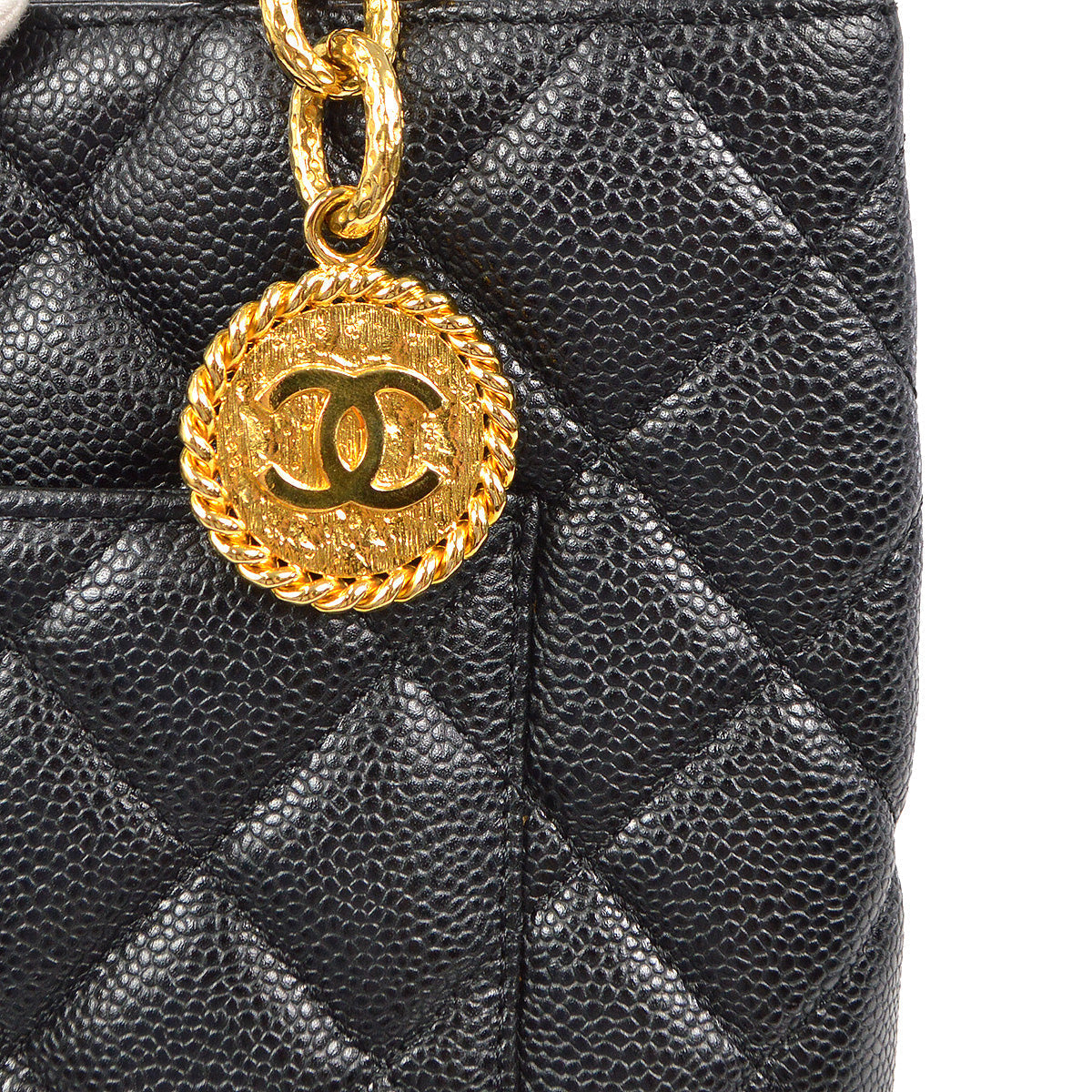 CHANEL Medallion Tote Handbag Black Caviar 67912