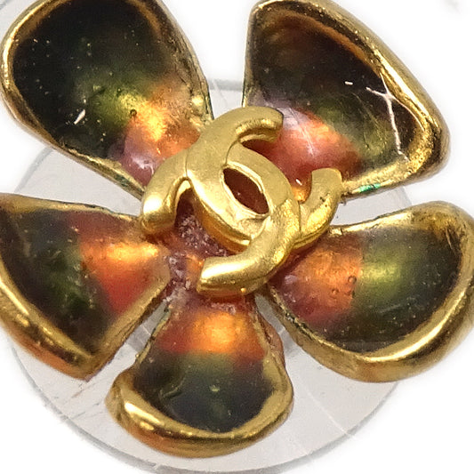 CHANEL Flower Piercing Earrings Gold 03P 97618