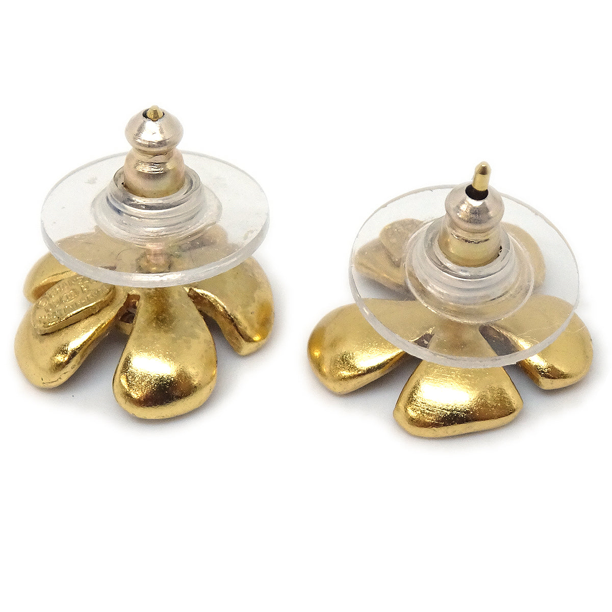 CHANEL Flower Piercing Earrings Gold 03P 97618