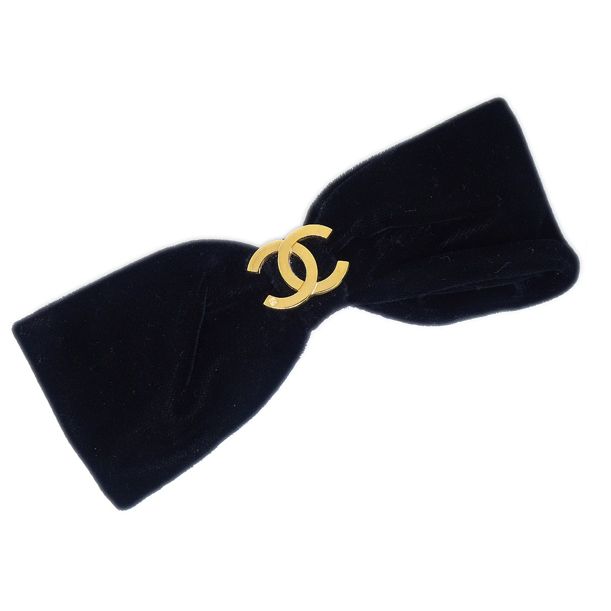 CHANEL Bow Hair Barrette Black Velvet 67939