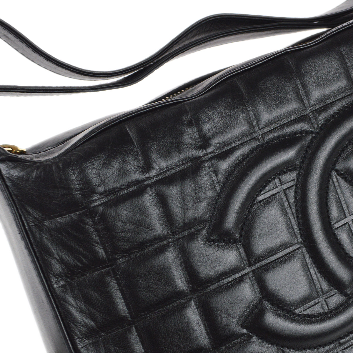 CHANEL Choco Bar Shoulder Bag Black Lambskin 78152