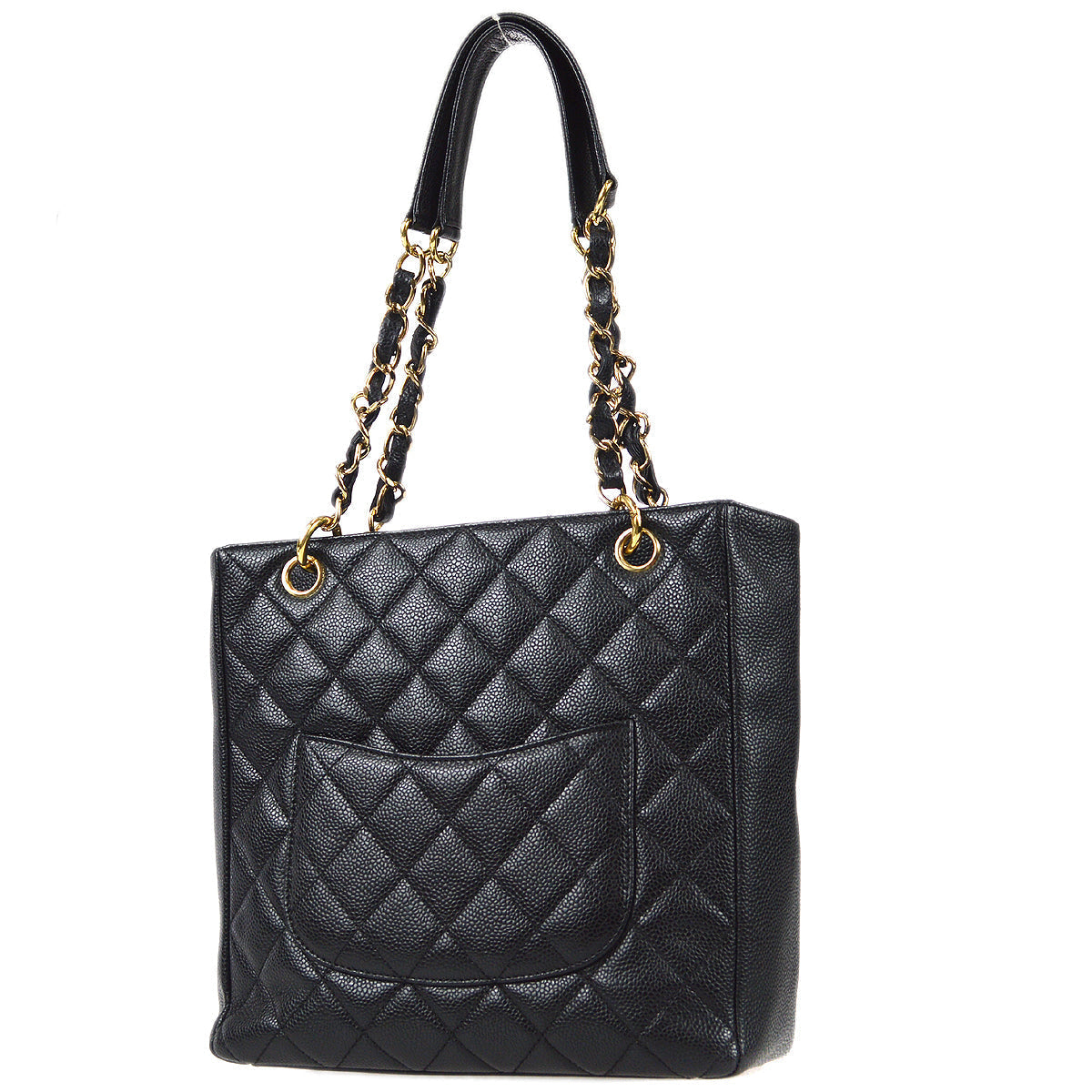 CHANEL Petite Shopping Tote PST Chain Tote Handbag Black Caviar 78552
