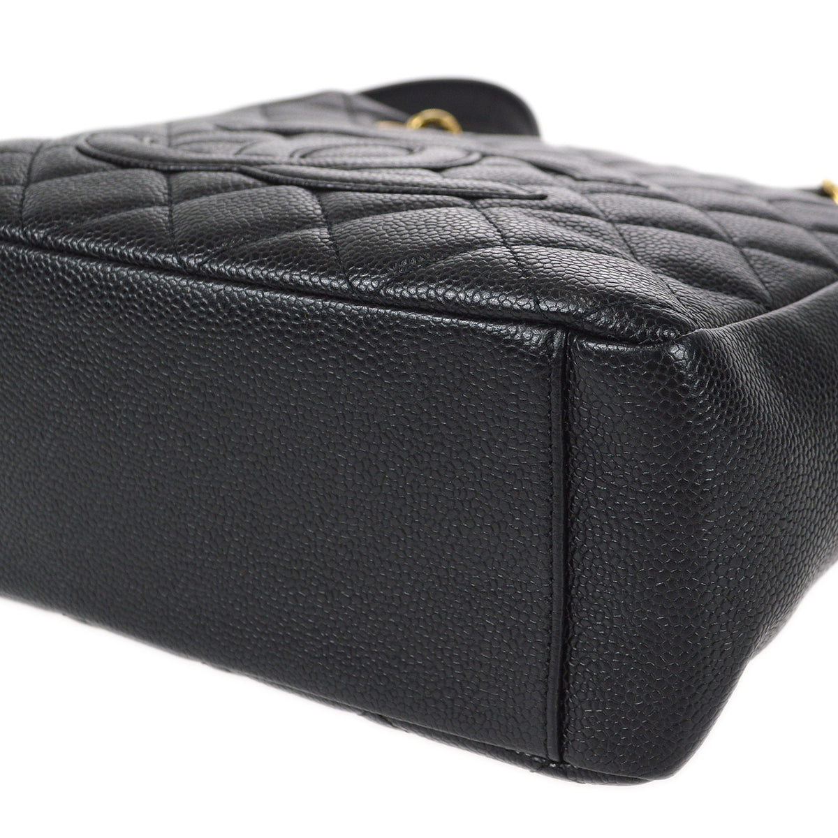 CHANEL Petite Shopping Tote PST Chain Tote Handbag Black Caviar 78552