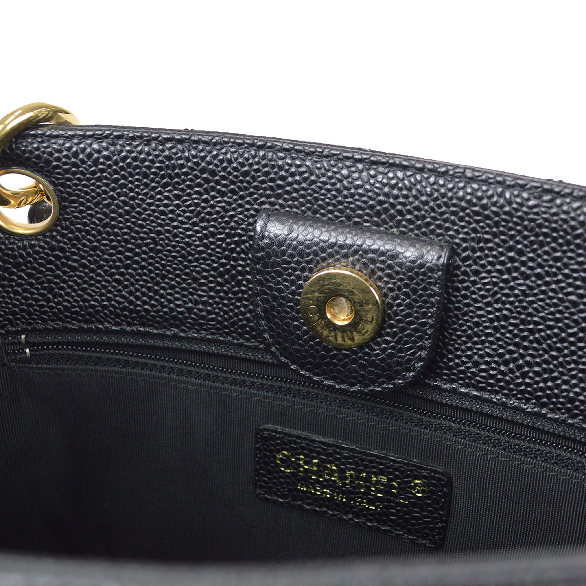 CHANEL Petite Shopping Tote PST Chain Tote Handbag Black Caviar 78552