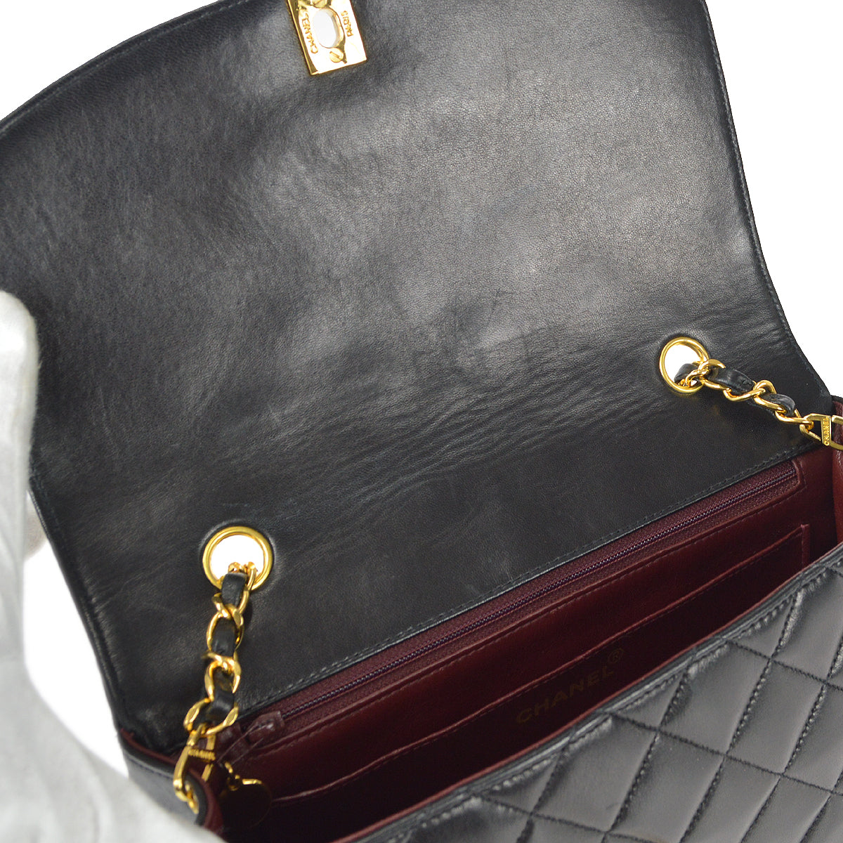 CHANEL Medium Diana Chain Shoulder Bag Black Lambskin 97552