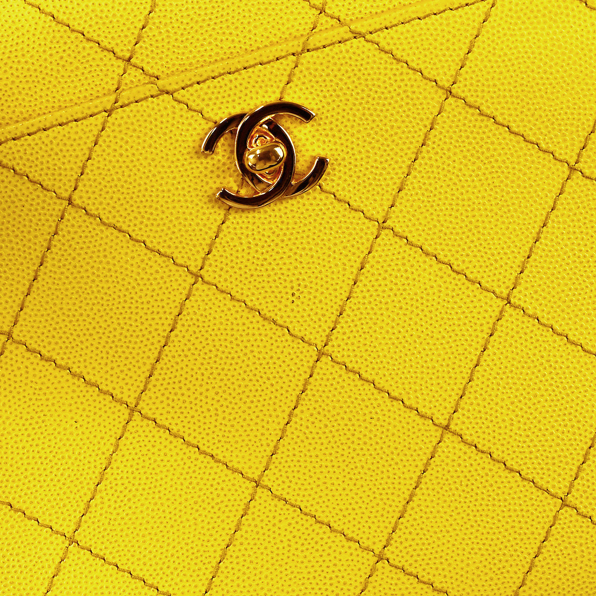 CHANEL Chain Tote Handbag Yellow Caviar 97762