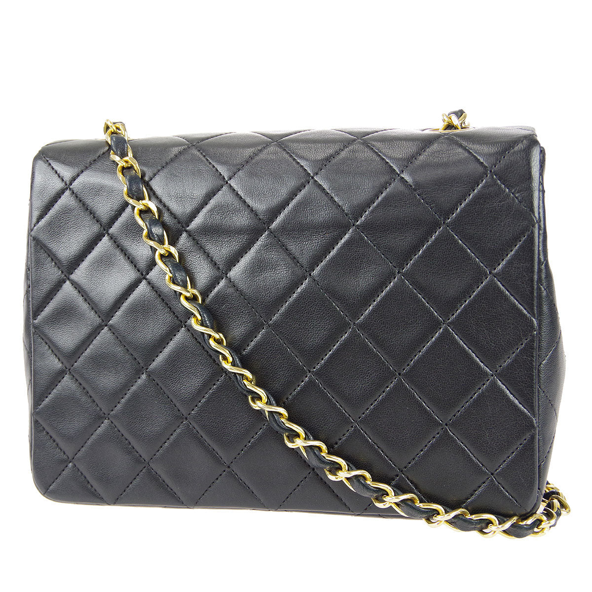 CHANEL Classic Flap Square Chain Shoulder Bag Black Lambskin 67730