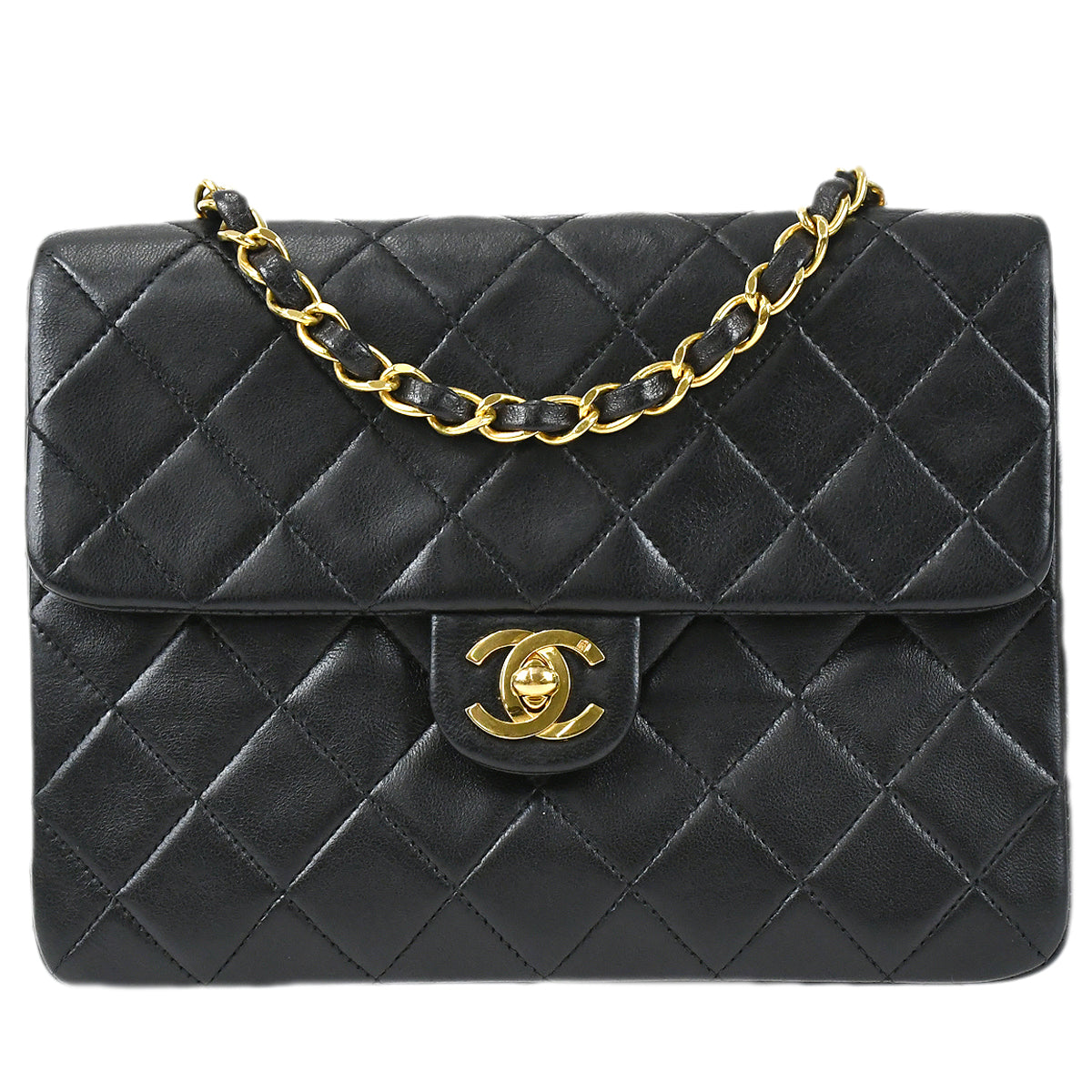 Chanel 1991-1994 Black Lambskin Classic Square Flap Bag 20