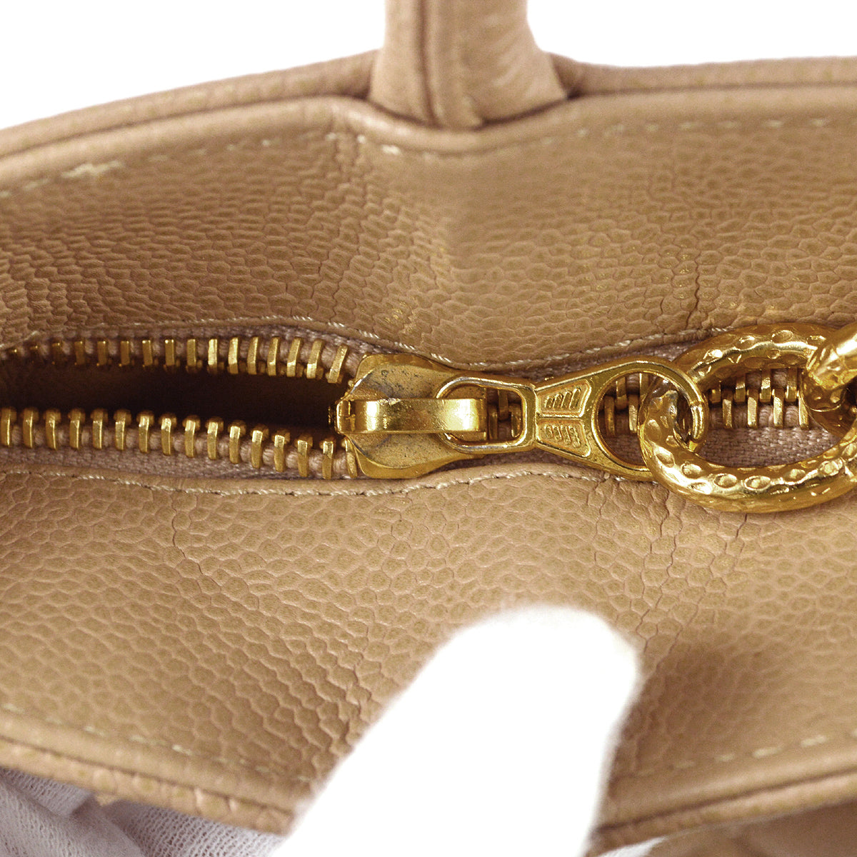 Chanel Medallion Tote Handbag Beige Caviar