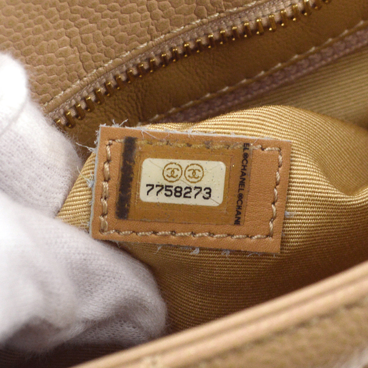 Chanel Medallion Tote Handbag Beige Caviar