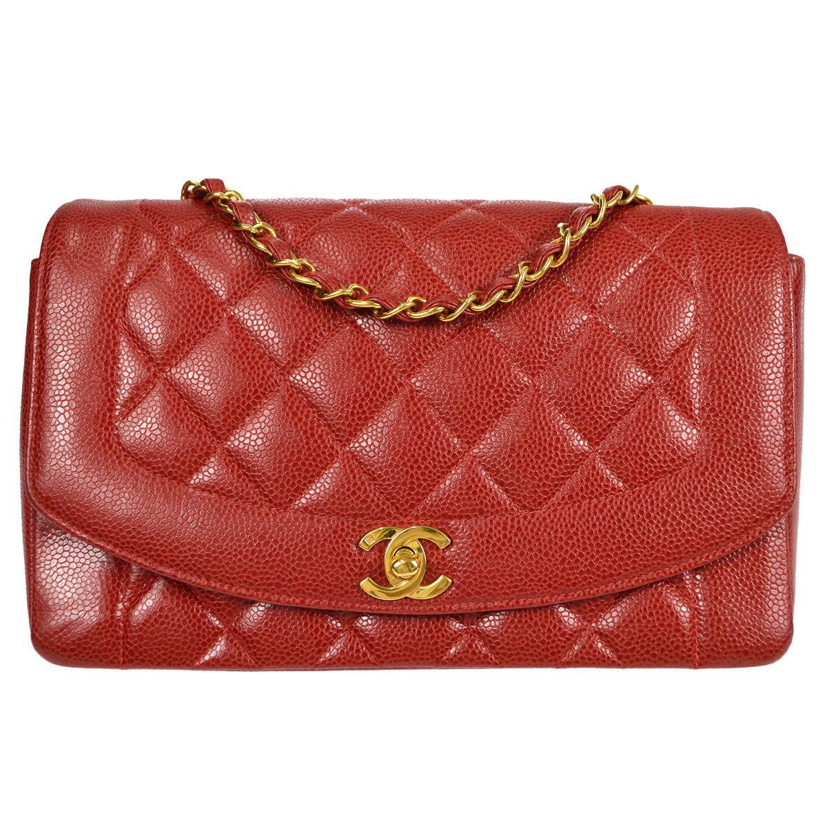 Chanel 1994-1996 Red Caviar Medium Diana Flap Bag