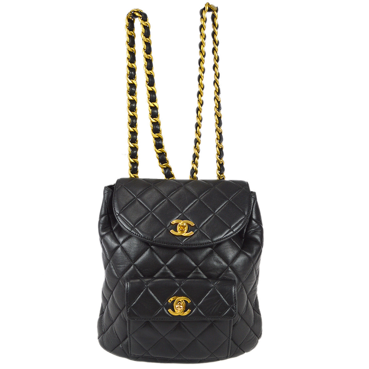 Chanel 1990s Duma Chain Backpack Bag Black Lambskin